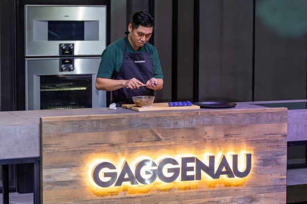 Chef Pang on stage during the Gaggenau Limitless Imagination evening at the Theatre of Digital Arts in Dubai 
