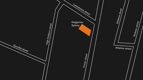 Simple line drawing of a map showing the Sydney flagship store’s location