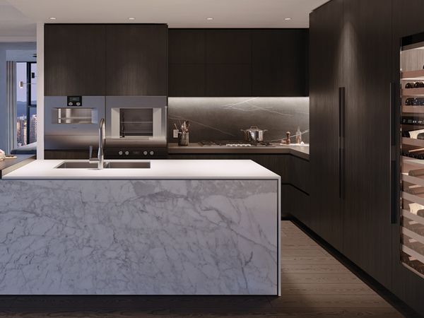 A view of a kitchen space in the Tesoro development featuring Gaggenau appliances