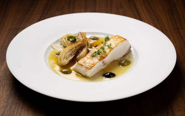 Wild Alaskan Halibut, Sous Vide Fennel and Olives by chef Tony Esnault of Knife Pleat.