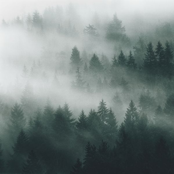 Vue aérienne de la ligne formée par les arbres de la Forêt Noire sous un voile brumeux, Allemagne