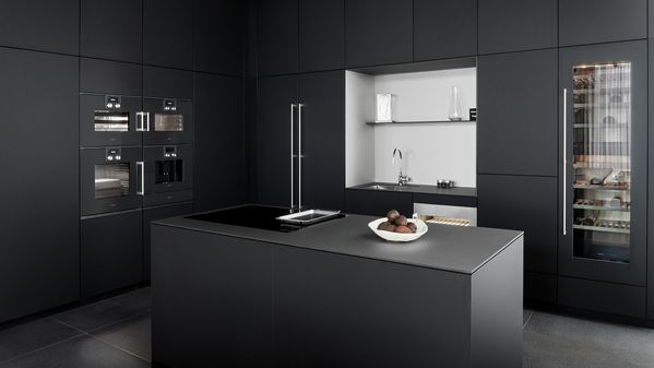 Gaggenau Oslo showroom displaying a luxury kitchen with a dark aesthetic
