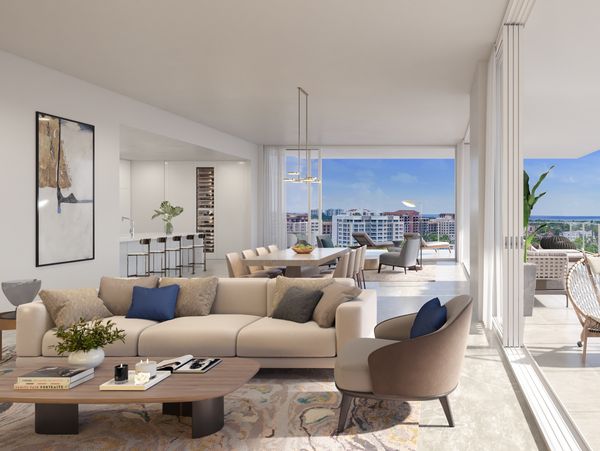 Lounge and balcony in the ALINA Residences in downtown Boca Raton