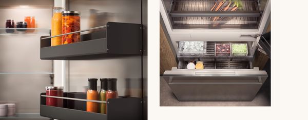 Image collage of the Vario 400 series fridge-freezer interiors.