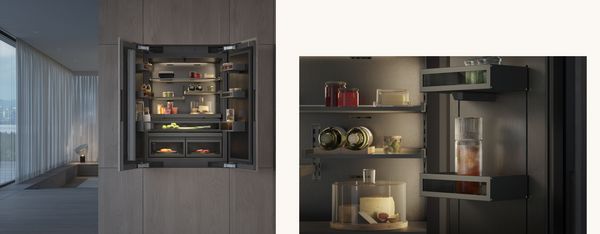 Image collage of the new generation of cooling within a luxury kitchen and close up of interior