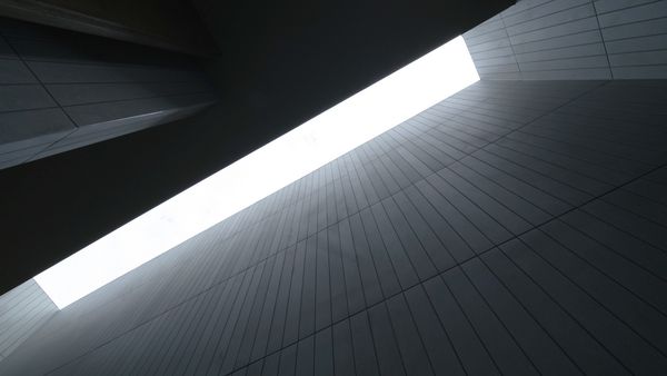 View looking up at the local custom-made concrete brickwork 