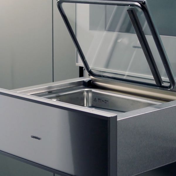 A Gaggenau 400 series Vacuum Drawer with the lid open