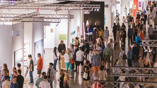 An aerial shot of the bustling crowd at the Seattle Art Fair.