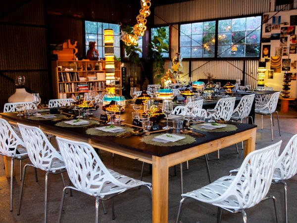 The delightfully intricate tablescape set up in the middle of Matt Gagnon's studio space. 