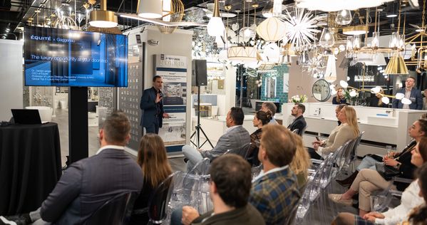 Dr. Langer presents to the crowd in Ferguson's lavish Chicago showroom.