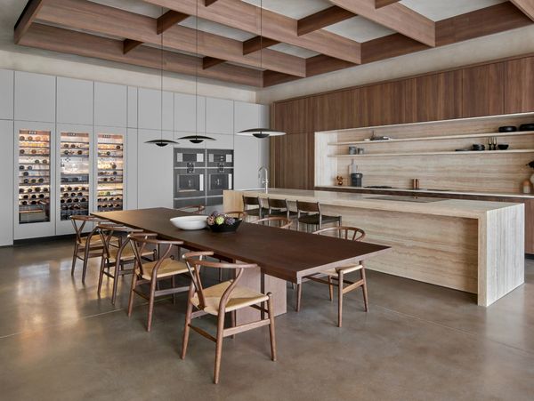 Gaggenau Houston Flagship showroom finished in a solid natural stone and warm brown wood 