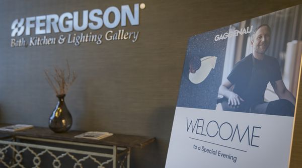 A sign welcomes guests into the foyer of the Ferguson Buckhead showroom. 