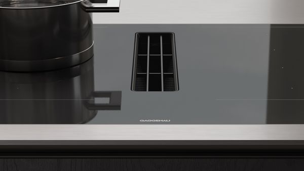 Gaggenau 400 series flex induction cooktop with downdraft ventilation