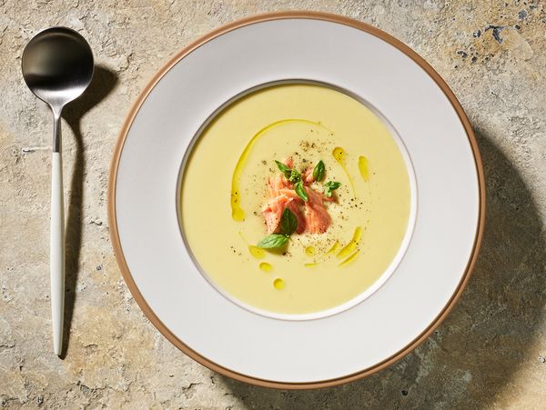Leek and Potato soup with smoked trout