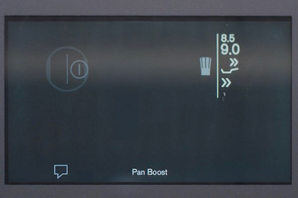 Gaggenau induction cooktop screen showing the pan boost function activated