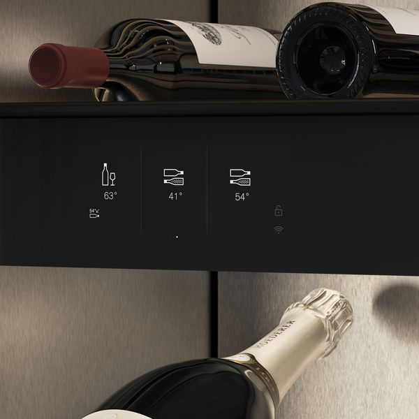View of the intuitive touch display featured in the Gaggenau Vario cooling expressive series wine climate cabinet