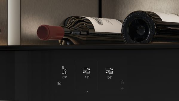 Close-up view of the intuitive touch display featured in the Gaggenau Vario cooling expressive series wine climate cabinet