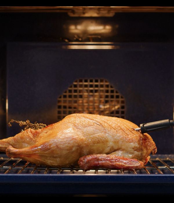 Gaggenau convection oven with a core temperature probe inserted into a turkey