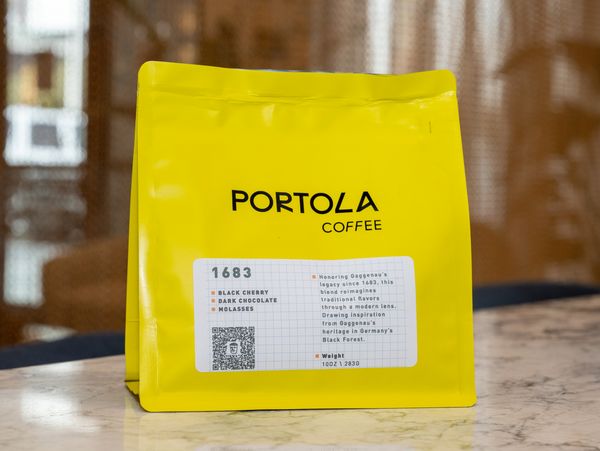 Portola coffee in its distinct neon yellow packaging.
