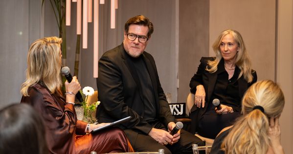 Sven Baacke, Head of Design at Gaggenau, leading a panel discussion with Sarah Medford and Tracey Baldwin of The Wall Street Journal.