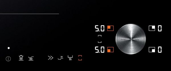 Plan view of the twist knob of a CI induction cooktop and optional function icons