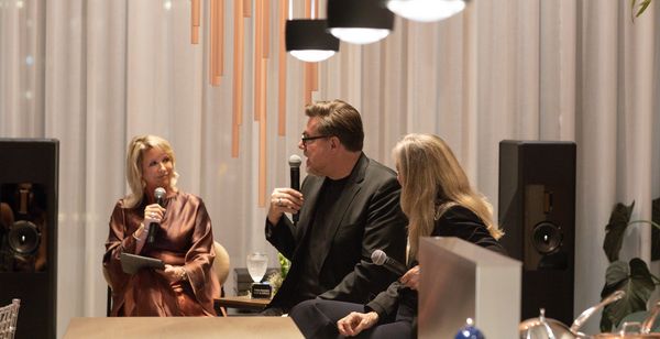 Sven Baacke, head of design at Gaggenau, speaking on a panel.