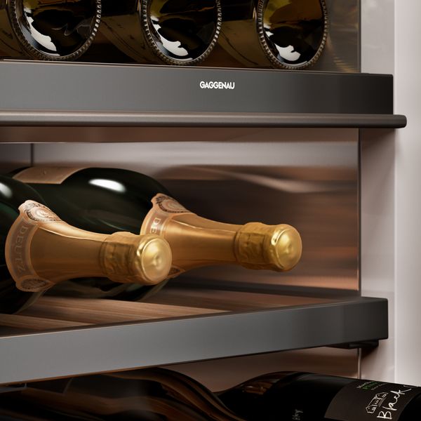 Close-up of a Gaggenau 400 series wine climate cabinet 