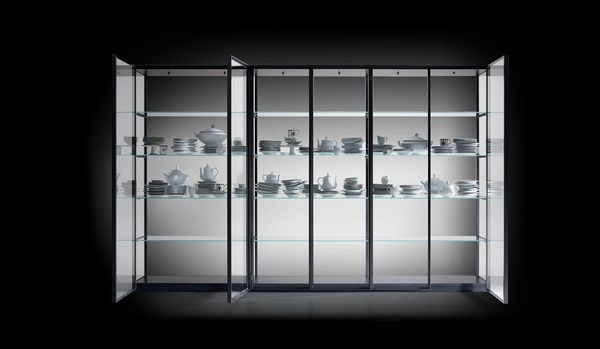 Ex-Libris glass cabinet designed by Pro, featured on the Gaggenau stand, EuroCucina 2018  