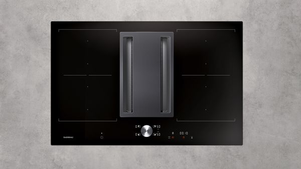 Gaggenau 200 series flex induction cooktop with built in downdraft ventilation