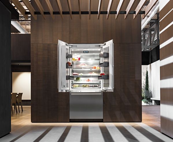 View of the Gaggenau stand, containing 400 series cooling appliances at EuroCucina 2018  