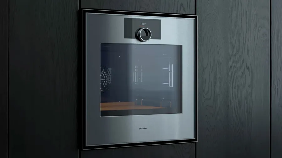 Gaggenau Expressive series oven with illuminated floating control ring and smoked glass passepartout