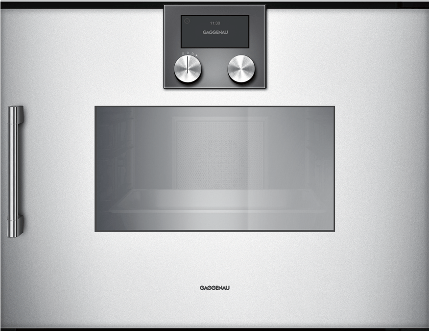 200 Series Built-in compact oven with steam function 60 x 45 cm Door hinge: Right, Gaggenau Silver BSP250130 BSP250130-2