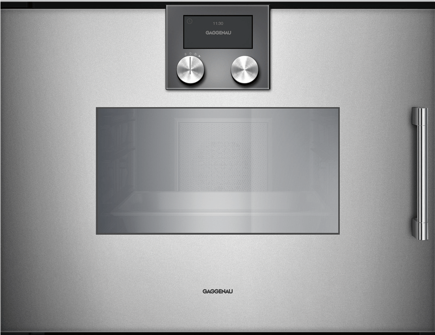 200 series Built-in compact oven with steam function 60 x 45 cm Door hinge: Left, Gaggenau Metallic BSP251110 BSP251110-2