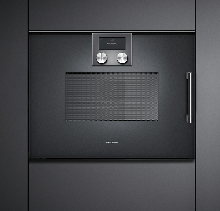 200 series built-in compact oven with microwave function 60 x 45 cm Door hinge: Left, Gaggenau Anthracite BMP251100 BMP251100-3