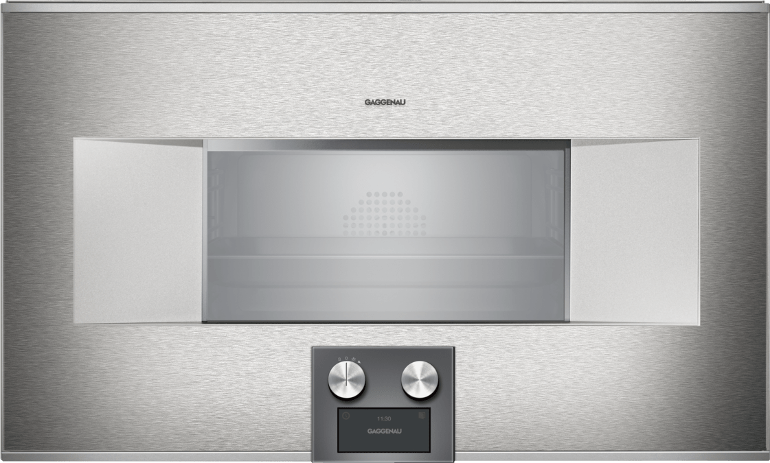 400 series Built-in compact oven with steam function 76 x 45 cm Door hinge: Right, Stainless steel behind glass BS484112 BS484112-1