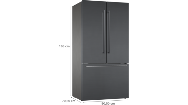 Serie 200 Kühl-Gefrier-Kombination, mehrtürig 183 x 90.5 cm Gebürsteter schwarzer Stahl mit Anti-Fingerprint RY295350 RY295350-8