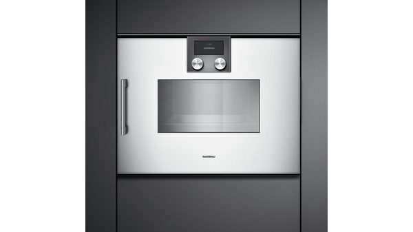 200 Series Built-in compact oven with steam function 60 x 45 cm Door hinge: Left, Gaggenau Silver BSP251130 BSP251130-3